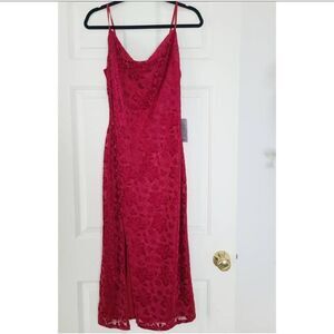 Adelyn Rae Bonnie Jacquard Velvet Knit Midi Dress Women's XS Red 100% Polyester